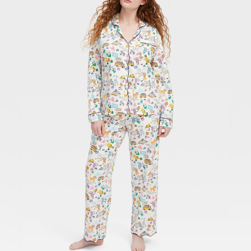Roller Rabbit x Target Roadtrip print Long sleeve pajama set Size M NWT